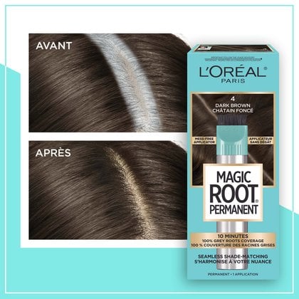 Avant et après la coloration Magic Root Permanent 4 Châtain Foncé