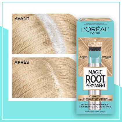 Avant et après la coloration Magic Root Permanent 9 Blond Clair