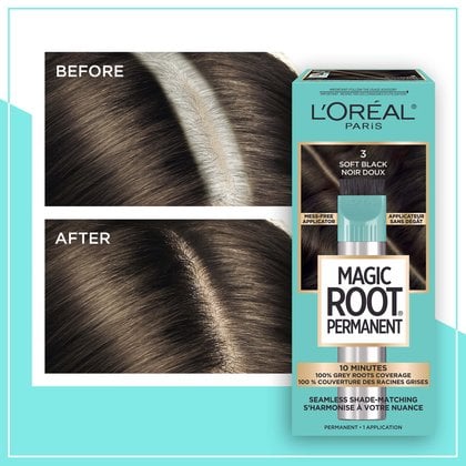 Hair before and after using Magic Root Permanent 3 Soft Black