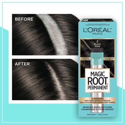 Hair before and after using Magic Root Permanent 2 Noir