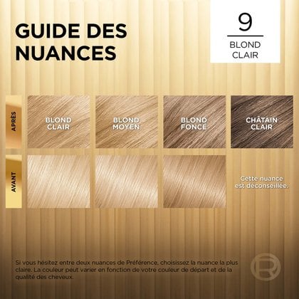 Avant et après la coloration Superior Preference 9 Blond Clair