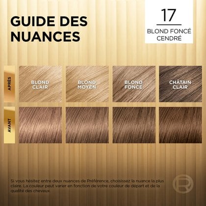 Avant et après la coloration Superior Preference 17 Blond Foncé Cendré