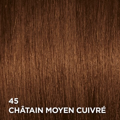 Rendu sur cheveux de la coloration Superior Preference 45 Châtain Moyen Cuivré