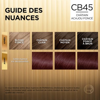 Avant et après la coloration Superior Preference CB 45 Châtain Acajou Foncé