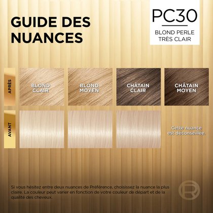 Avant et après la coloration Superior Preference PC30 Blond Perlée Très Clair