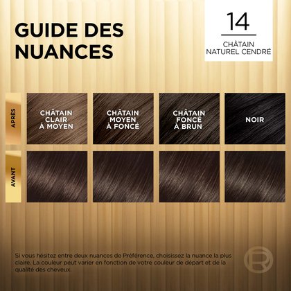 Avant et après la coloration Superior Preference 14 Châtain Naturel Cendré