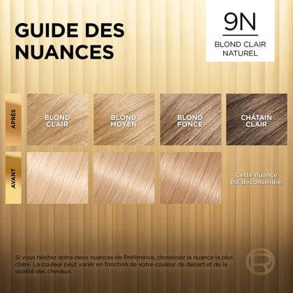 Avant et après la coloration Superior Preference 9N Blond Clair Naturel