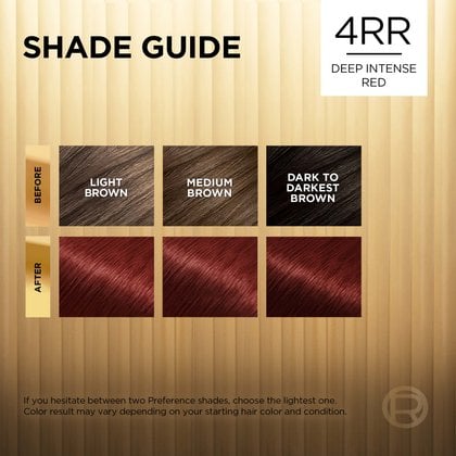 Hair before and after using Superior Preference 4RR Deep Intense Red