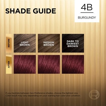 Hair before and after using Superior Preference 4B Burgundy