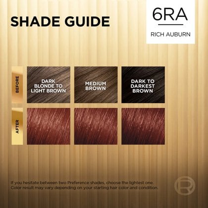 Hair before and after using Superior Preference 6RA Rich Auburn