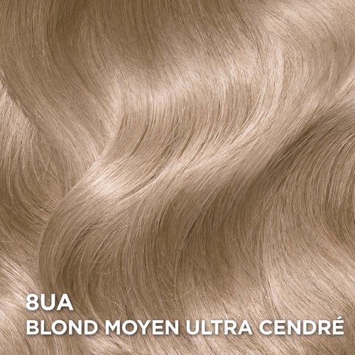 Rendu sur cheveux de la coloration Superior Preference 8UA Blond Moyen Ultra Cendré