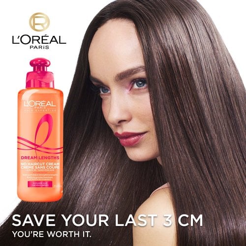 A woman with straight hair and L'Oréal Paris no haircut cream