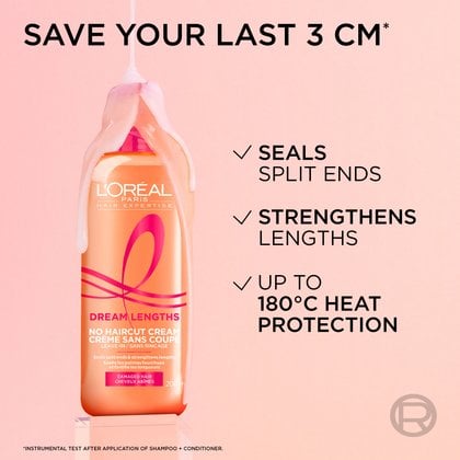 Save the last 3 cm with the no haircut cream to seal stitches, strengthen lengths and protect from heat.