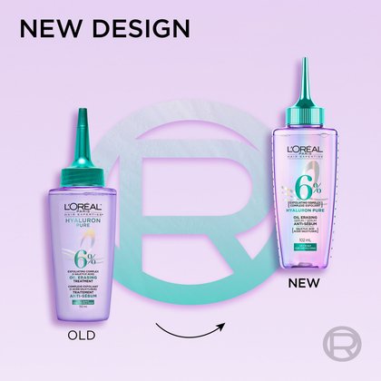 New and old packaging for hyaluron pure hair serum