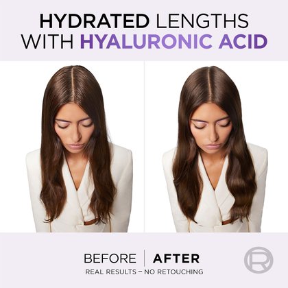 a woman with long hair and moisturized lengths after using hyaluron pure serum