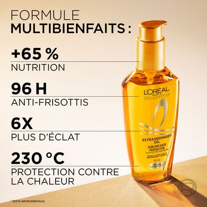 Une formule multibienfait avec +65% de nutrition, 96h sans frisottis, 6x plus d'éclats et protecteur de chaleur