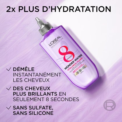 2X plus d'hydratation pour des cheveux rebondis, légers et sains avec la wonder water hyaluron plump
