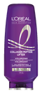 Front packshot of a purple L'Oréal Paris Hair Expertise Collagen Peptide Lifter conditioner bottle standing upright on a clean, solid white background.