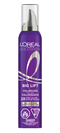 Front packshot of a purple L'Oréal Paris Hair Expertise Collagen Peptide Lifter Big Lift volumizing mousse can standing upright with its clear cap on against a solid white background.
