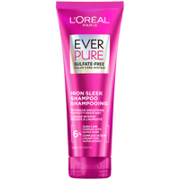 A front-facing studio shot of the L'Oréal Paris EverPure Iron Sleek Sulfate-Free Shampoo 200ml tube, highlighting the "Alpha-Acids" and "Humidity Resistant" claims for frizzy hair.