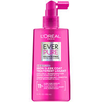 A front-view studio shot of the L'Oréal Paris EverPure Iron Sleek Semi-Permanent Smoothing Treatment 150ml spray bottle, highlighting the "Alpha-Acids" and "11% Sleek Care Complex" labels.