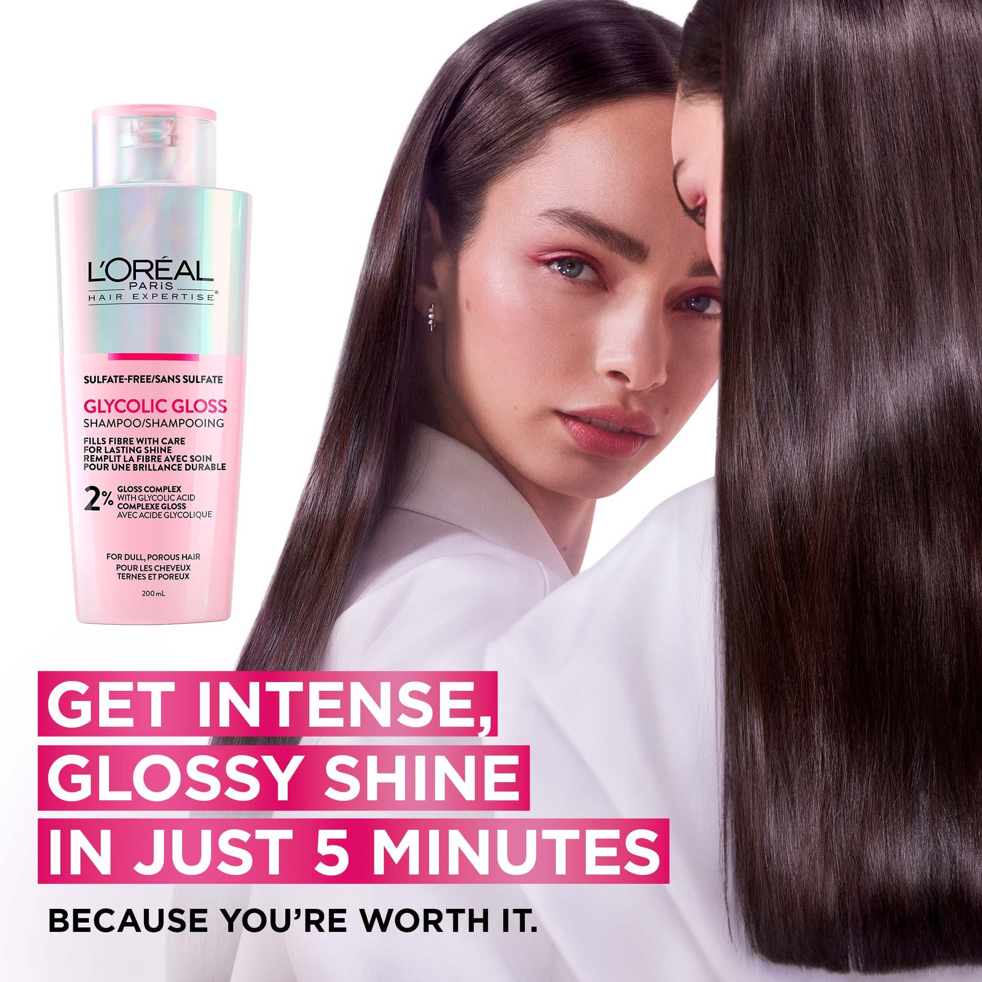 L'Oréal Paris Hair Expertise Glycolic Gloss Shine Sulfate-Free Shampoo, Main Claim