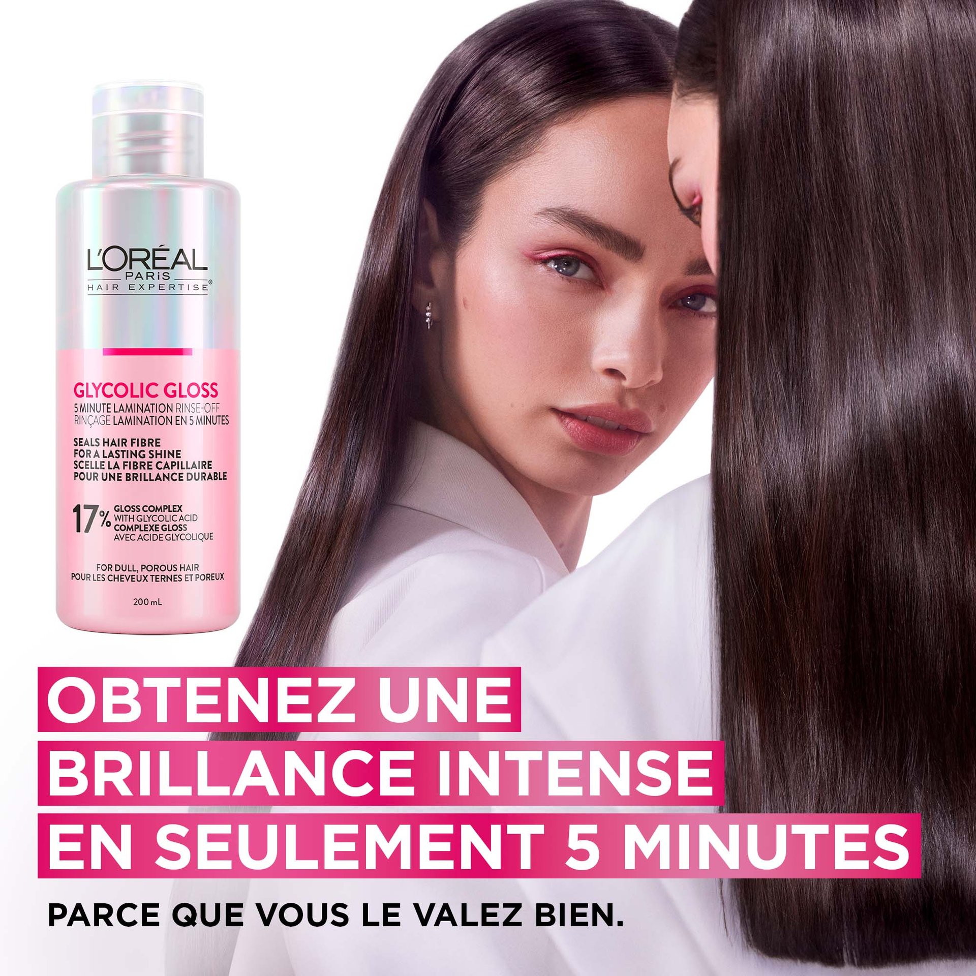 L'Oréal Paris Hair Expertise Traitement de lamination en 5 minutes Glycolic Gloss, bénéfices principaux