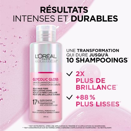L'Oréal Paris Hair Expertise Traitement de lamination en 5 minutes Glycolic Gloss, résultas avant et après
