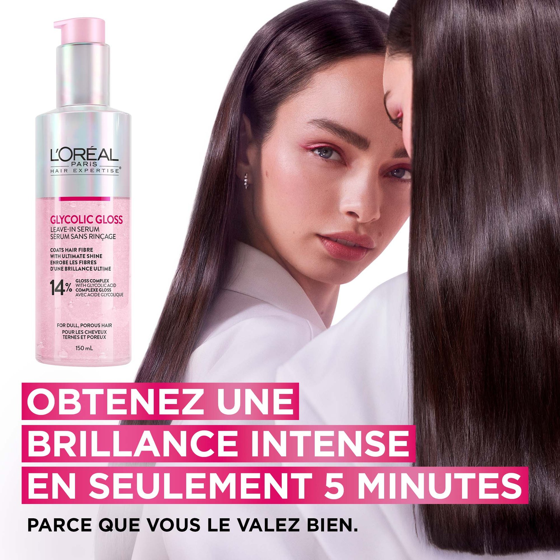 L'Oréal Paris Hair Expertise Sérum sans rinçage brillance Glycolic Gloss, bénéfices principaux