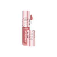 An open bottle of L'Oréal Paris Hyaluron Tint Lip Stain Serum, with the applicator pulled out, displaying the light pink shade of the product