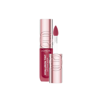 An open bottle of L'Oréal Paris Hyaluron Tint Lip Stain Serum, showing the applicator and the rosy shade of the product