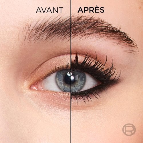 Comparaison de l'œil sur écran divisé montrant l'« Avant » (œil naturel) et l'« Après » (défini avec l'eyeliner Haute Couleur Khol) pour un regard intensifié.