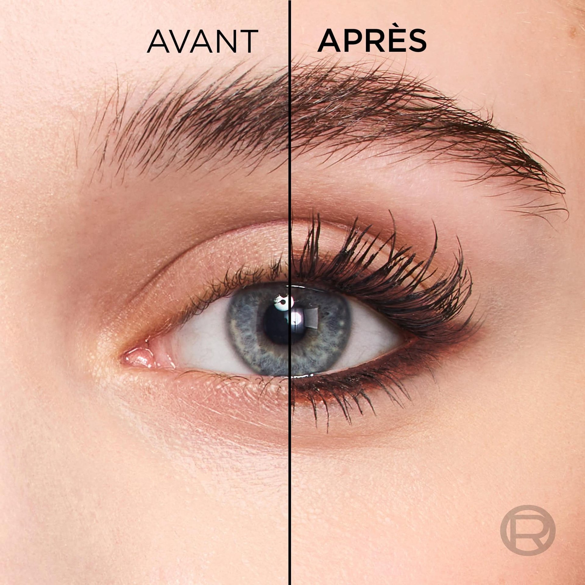 Comparaison montrant l'« Avant » (naturel) et l'« Après » (défini avec le bronze) pour un regard chaud intensifié.