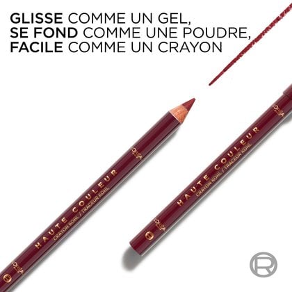 Gros plan du crayon bourgogne soulignant sa formule unique haute performance.