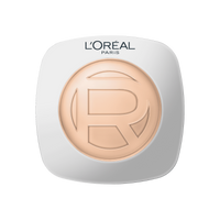 A smooth, horizontal smear swatch of L'Oréal Paris Hyaluron Tinted Balm foundation on a plain white background. The formula has a rich, creamy, and hydrating serum-balm texture in a luminous, light neutral-beige skin tone shade.