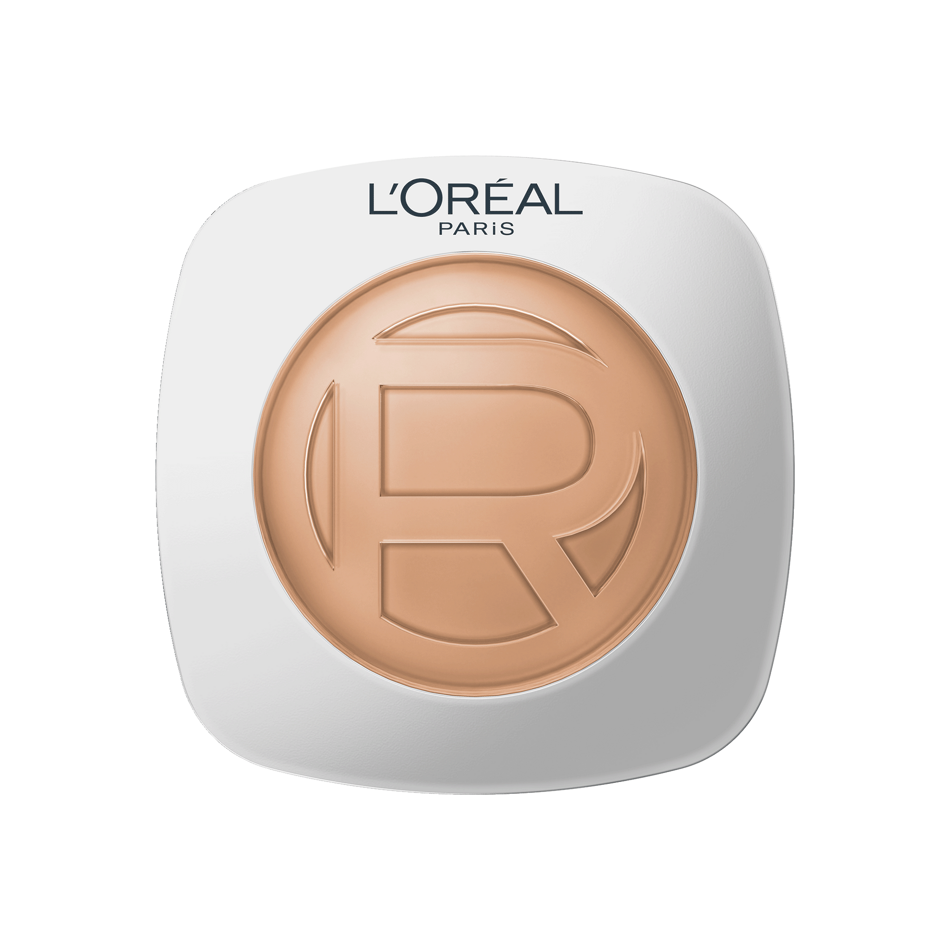 Un échantillon lisse et horizontal étalé de fond de teint Hyaluron Tinted Balm de L'Oréal Paris sur un fond blanc uni. La formule présente une texture baume-sérum riche, crémeuse et hydratante dans une teinte beige sable claire et lumineuse.