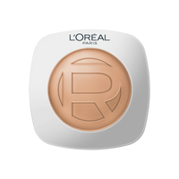 A smooth, horizontal smear swatch of L'Oréal Paris Hyaluron Tinted Balm foundation on a plain white background. The formula has a rich, creamy, and hydrating serum-balm texture in a luminous, light sand-beige skin tone shade.