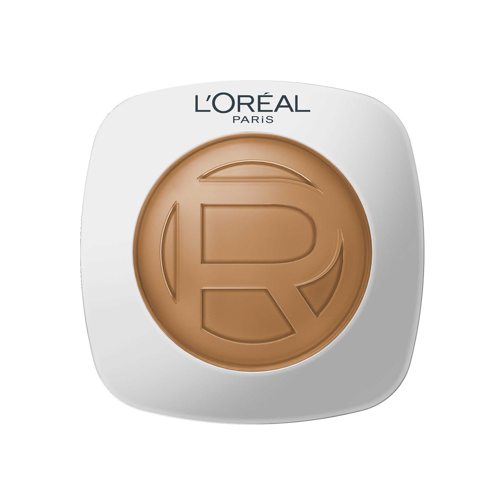 A smooth, horizontal smear swatch of L'Oréal Paris Hyaluron Tinted Balm foundation on a plain white background. The formula has a rich, creamy, and hydrating serum-balm texture in a luminous, deep amber-tan skin tone shade.