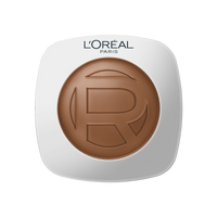 A smooth, horizontal smear swatch of L'Oréal Paris Hyaluron Tinted Balm foundation on a plain white background. The formula has a rich, creamy, and hydrating serum-balm texture in a luminous, deep espresso skin tone shade.