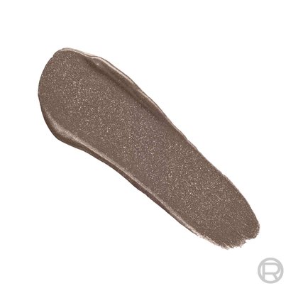 A high-resolution texture swatch for e-commerce showing a thick, creamy stroke of shimmering 'Celestial Taupe' pigment on a white background.