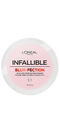 L'Oréal Paris Infallible Blur-fection Up to 24H Loose Setting Powder in a clear round jar with a beige label. The label features "L'ORÉAL PARIS" at the top, "INFALLIBLE" in black, and "BLUR-FECTION" in red, with "UP TO 24H LOOSE SETTING POWDER" below.
