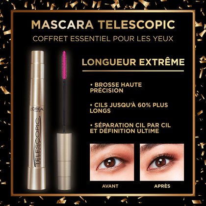 Information de Produit sur le Mascara Telescopic inclut dans le Coffret Cadeau Essentiels pour les Yeux