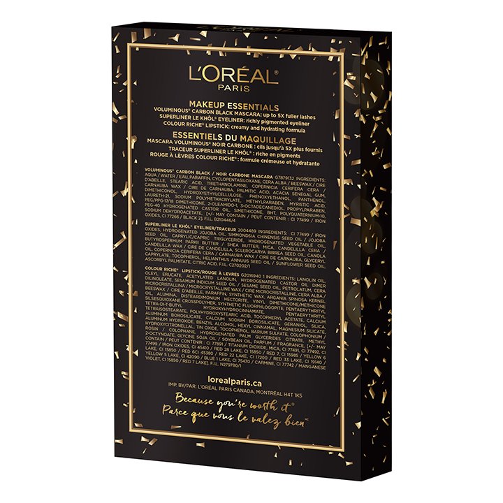 L'Oréal Paris Makeup Essentials Holiday Gift Set Back Image of Packaging