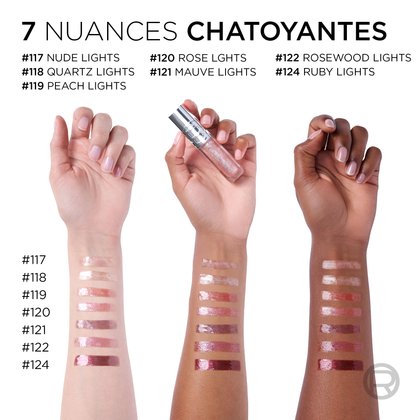 Graphique de la gamme de teintes montrant les échantillons des 7 teintes scintillantes.