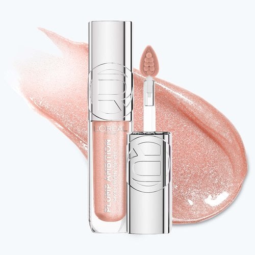 A professional product packshot of the Plump Ambition Lip Oil in shade "118 Quartz Lights," shown upright.