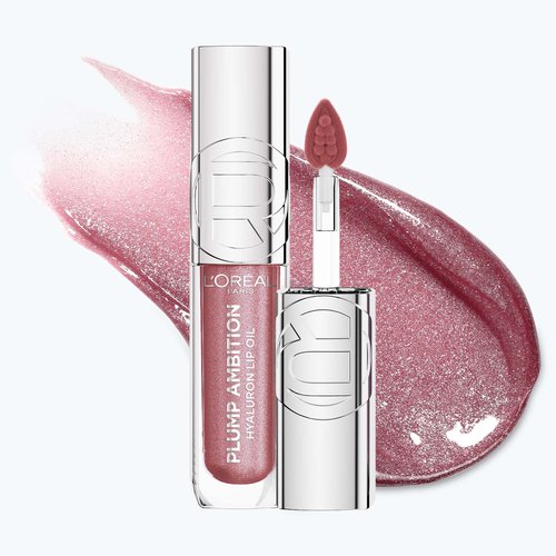 Photo de produit professionnelle de l'huile à lèvres Plump Ambition dans la teinte « 122 Rosewood Lights », présentée à la verticale.