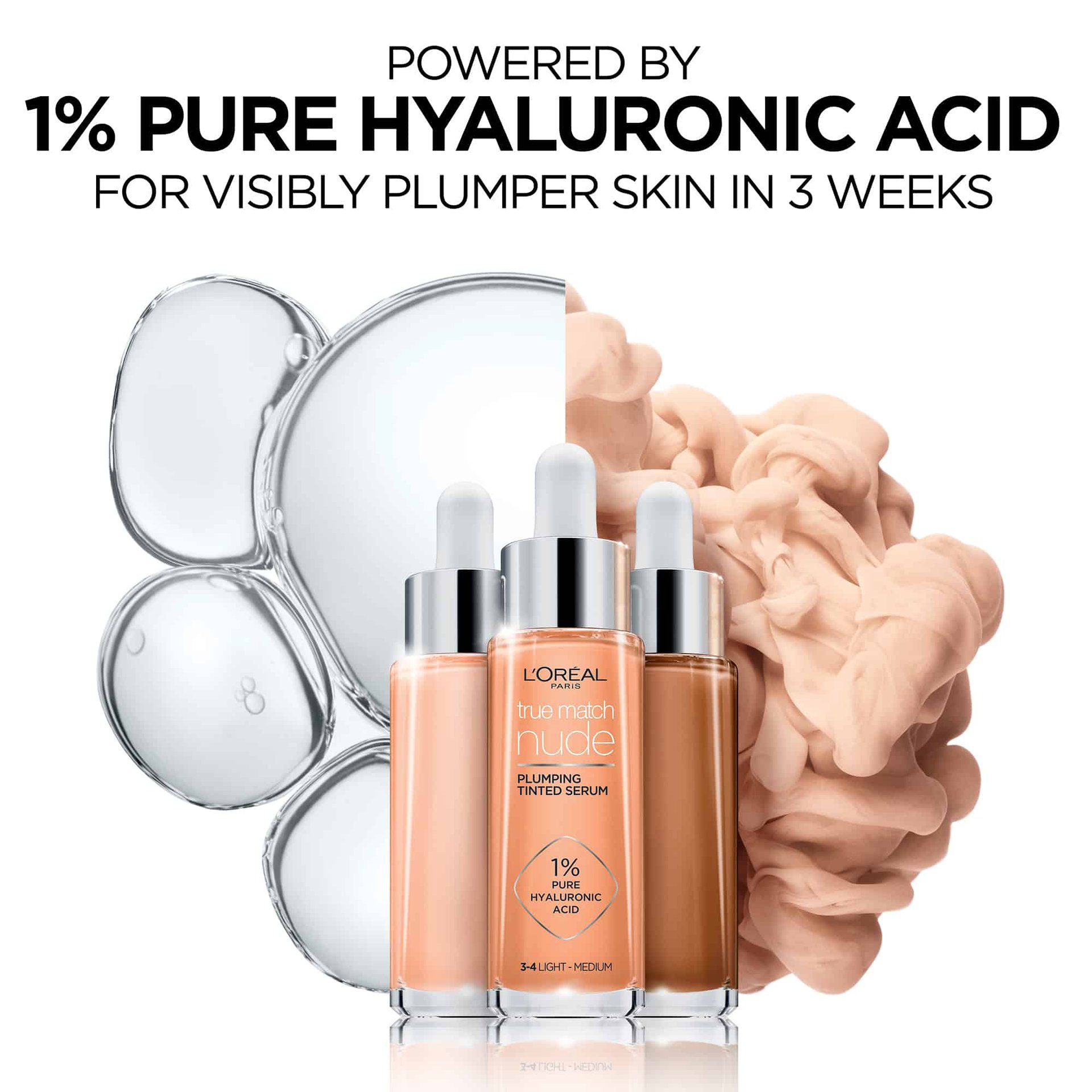 L'Oreal Paris True Match Nude Plumping and Hydrating Tinted Serum with 1 Hyaluronic Acid, Very