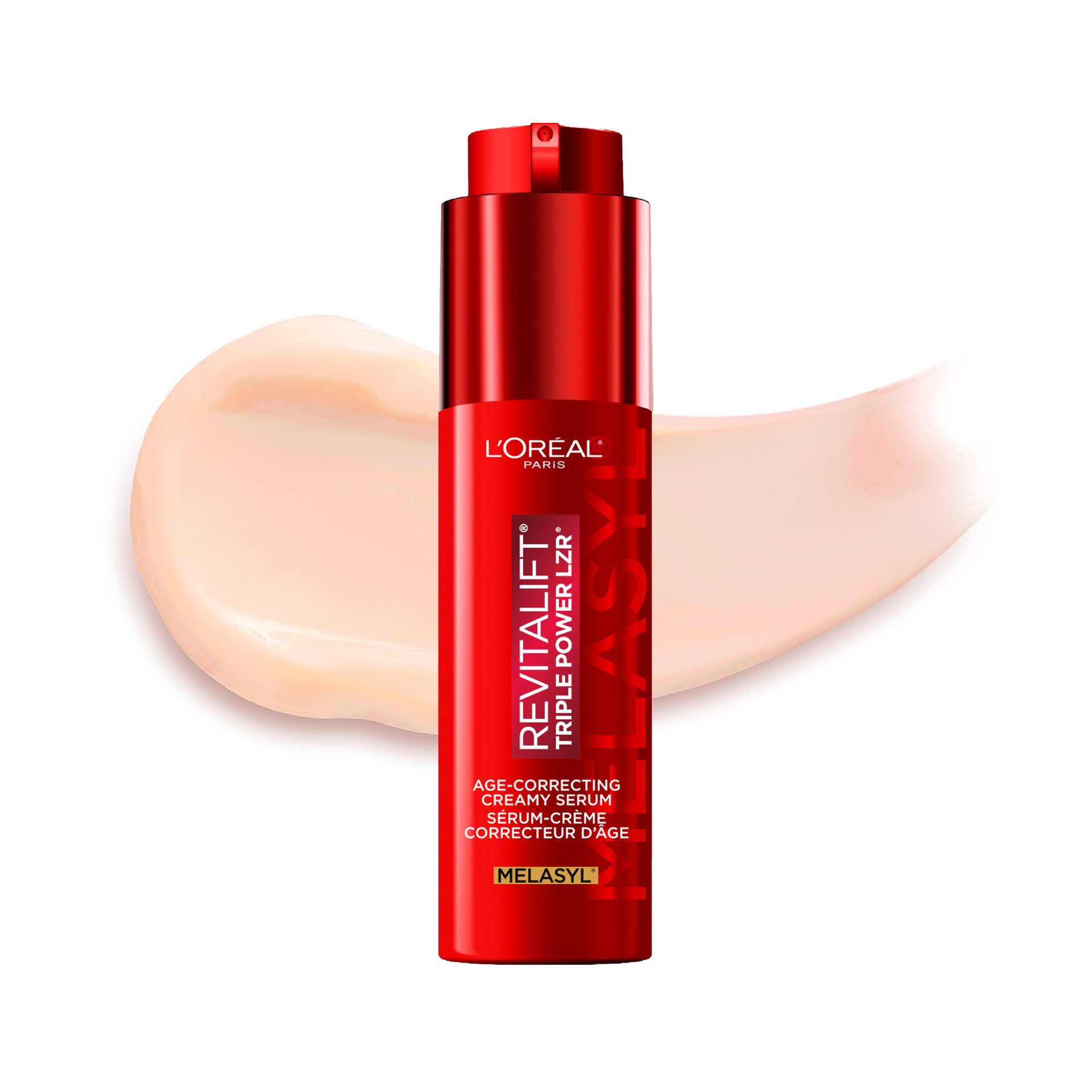 Sérum Melasyl Revitalift Triple Power LZR de L’Oréal Paris – flacon rouge, vue de face