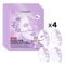 A product packaging packshot showing a stack of purple L'Oréal Paris Revitalift Glass Skin Hydrogel Glow Mask packets alongside four transparent 3D hydrogel face mask sheet graphics labeled "x4".
